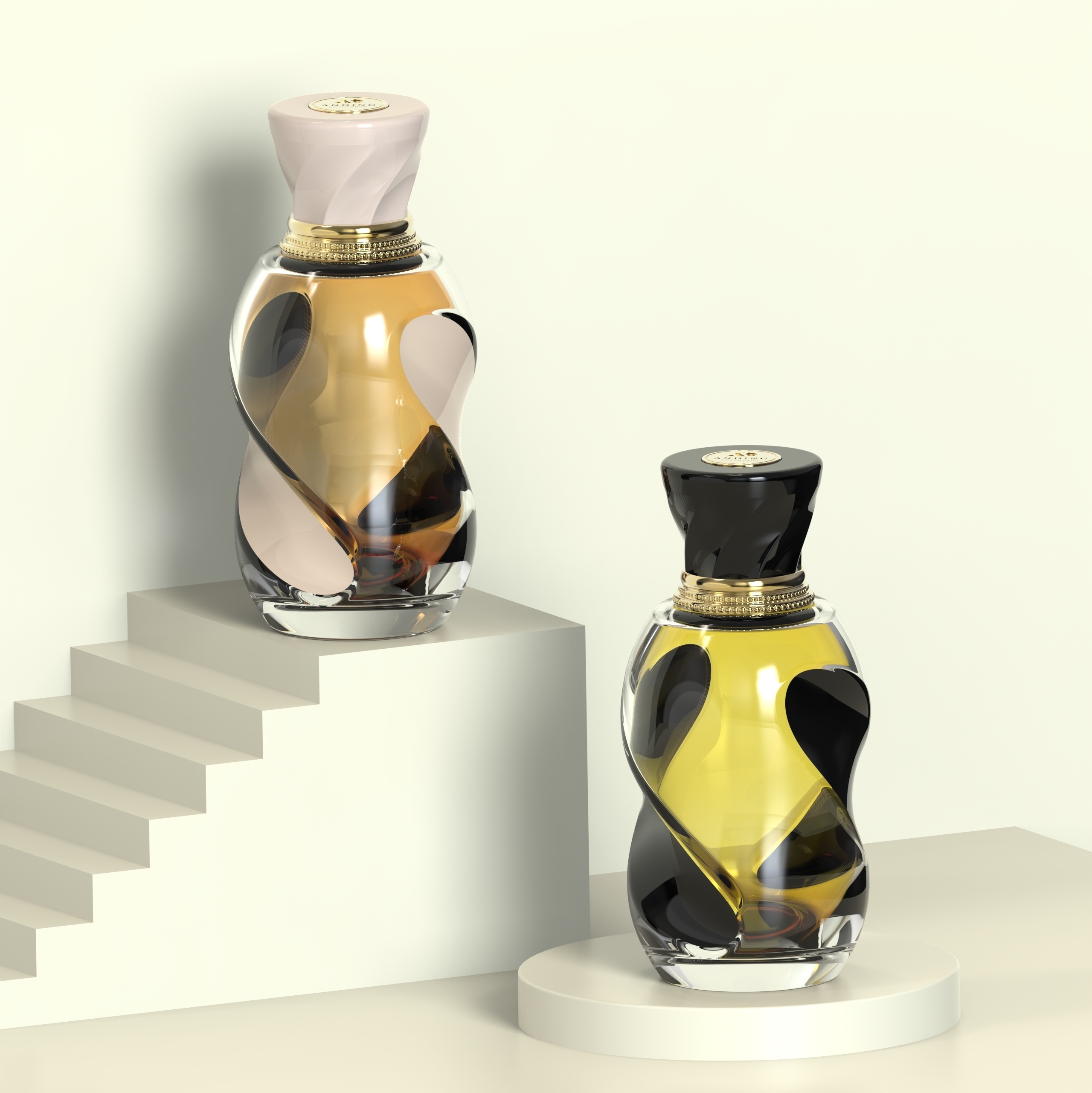 100ml Glass Perfume Bottles Unique Curved Design Flared Cap Empty Spray