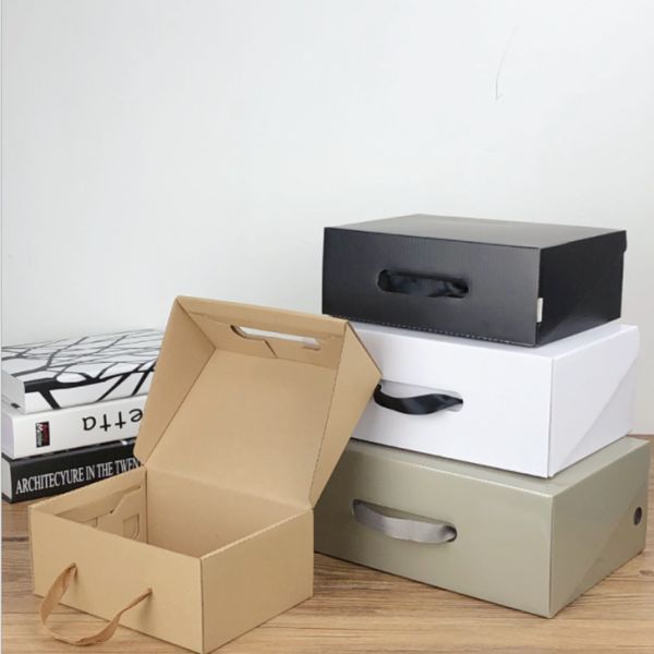 Bulk Cheap Custom Logo Corrugated Paper  Boxes with Handle Carry Box for Shoes T-shirt Clothing Trousers