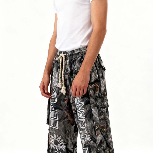 Custom Graffitiy Vintage Wide Leg Track Sweatpants Printed Patterned Joggers Acid Wash Baggy Nylon Camo Oversized Pants for Men