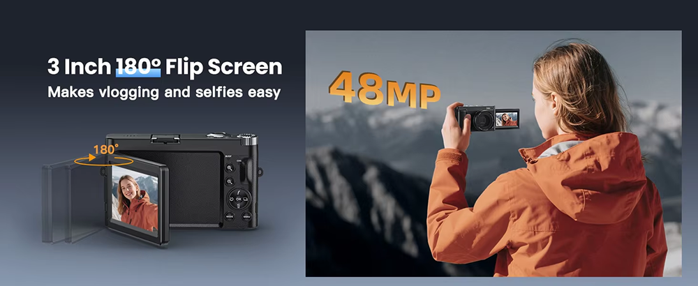4K Digital Vlog Camera Flip Screen Autofocus Digital Camera With 48MP WiFi