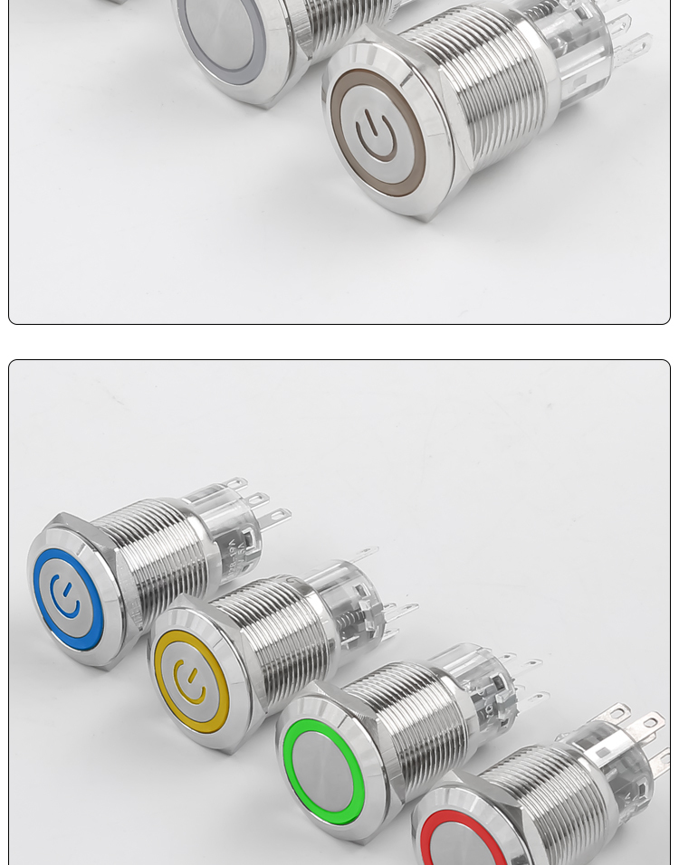 19MM metal button self-reset self-locking with light, two normally open, two normally closed, 6 or 8 pins, round waterproof double-throw switch