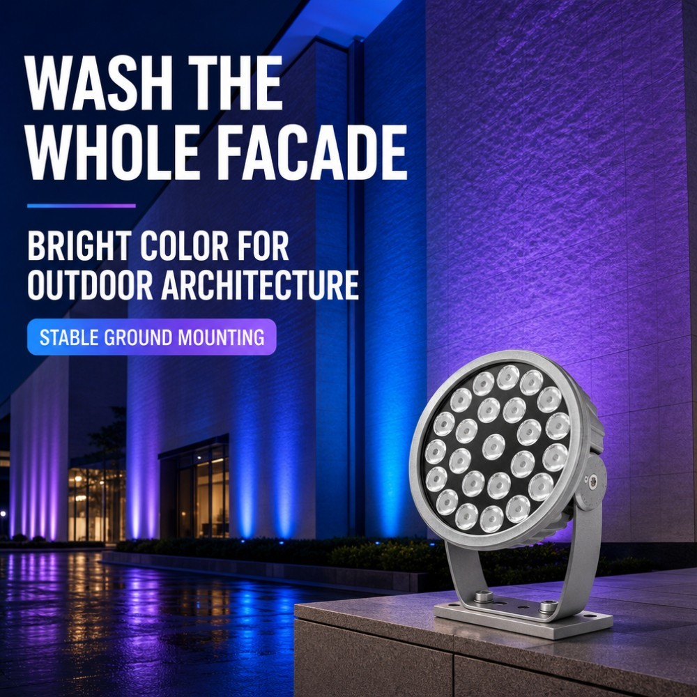 DMX512 RGBW Outdoor LED Flood Light IP65 Waterproof Adjustable Spotlight for Landscape & Facade Lighting