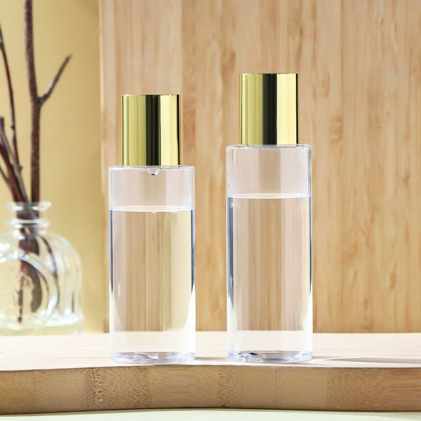 Transparent PET Toner Bottle with Gold Cap for Skincare Brands