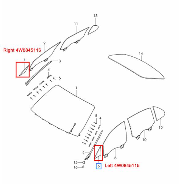 Pour Bentley Flying Spur 2014-2019 Ventilateur de voiture avant gauche Vitre à petit angle OEM 4W0845115