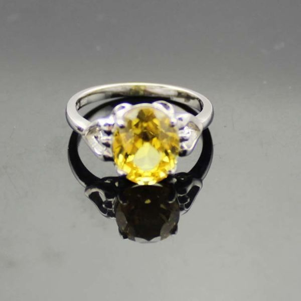 Silver Jewelry 9mmx10mm Oval Yellow Cubic Zirconia Ring(R264)