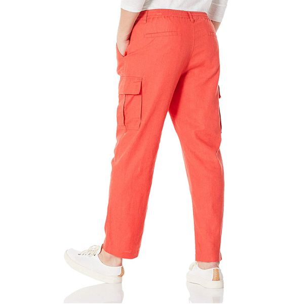 Washable Drawstring Closure Pants 44% Linen 56% Cotton Cropped Cargo Trousers Mens