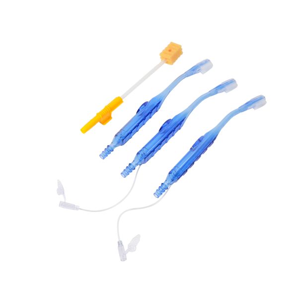 Medical Suction Toothbrush with Flushing Port Sponge Brush Head and Transparent Handle for Oral Care