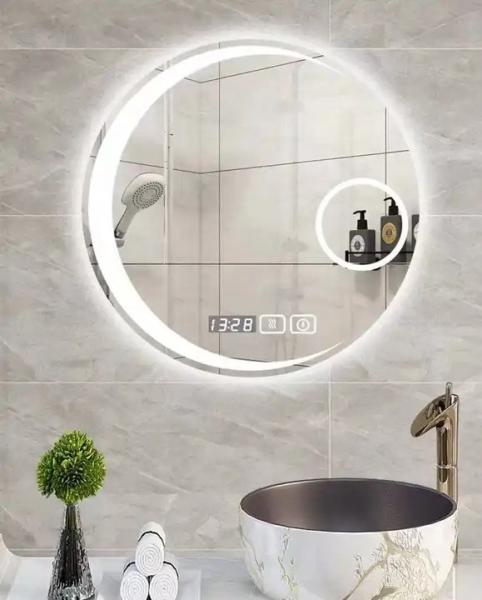 Silver Round Glass Bathroom Mirror 6500K Round Mirror With Led Lights