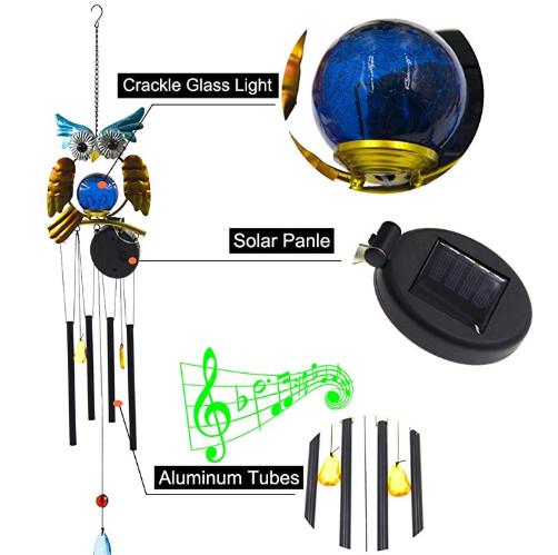 3.46 Inches Owl Wind Chime Animal Shaped Solar Garden Lights