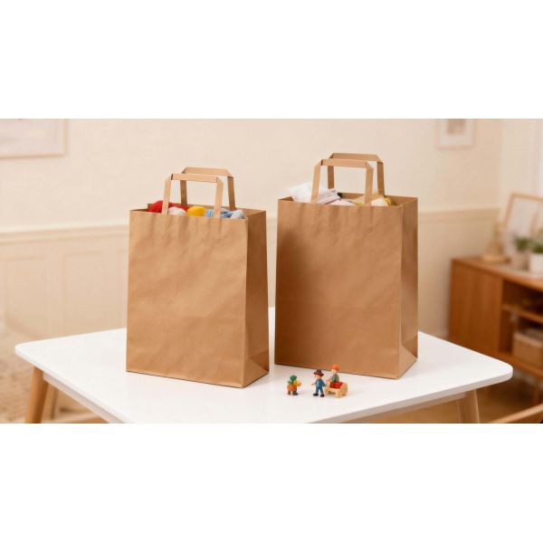 Eco friendly recyclable kraft paper flat handle bag designed for grocery shopping food takeaway and sustainable packaging