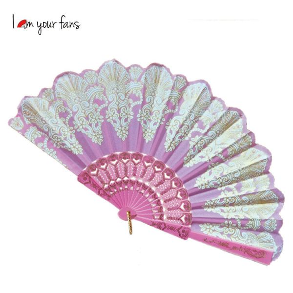 [I AM YOUR FANS]Decorative Stamping Design Wedding Hand Held Plastic Folding Fan With Lace