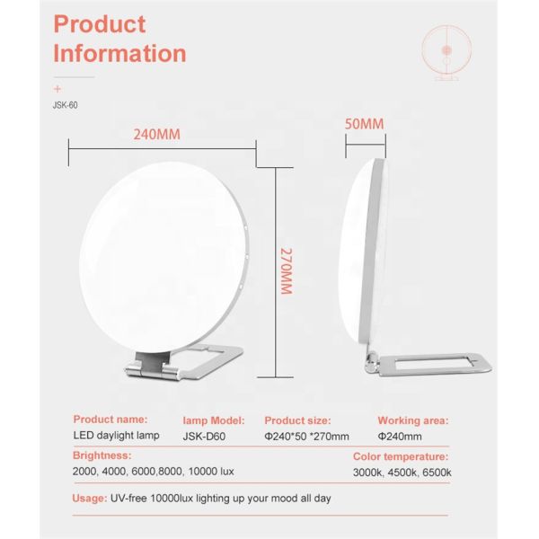 3000K to 6500K Color Temperature Led Phototherapy Light 5 Level Brightness Adjustable White Color Depression Therapy Lamp