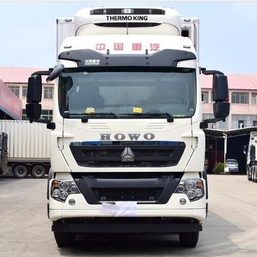 light weight HOWO t5g 8x4 man engien 340 hp 30 ton meat fish cold room van truck