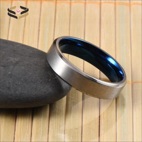Men'S Silver Blue Plated Titanium Wedding Band Ring Brushed 6mm Third Party Appraisal