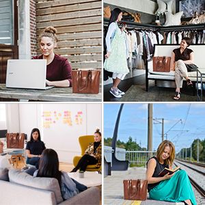 Vintage Womens Leather Messenger Bag 15.6 Inch Laptop Tote Bag