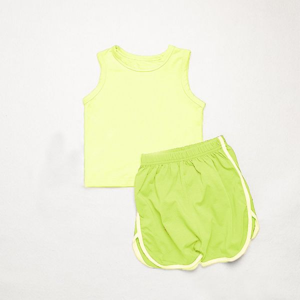 Little Girl Boy Two Pieces Jersey Tank Top Set Cotton Summer Tee & Shorts Printed