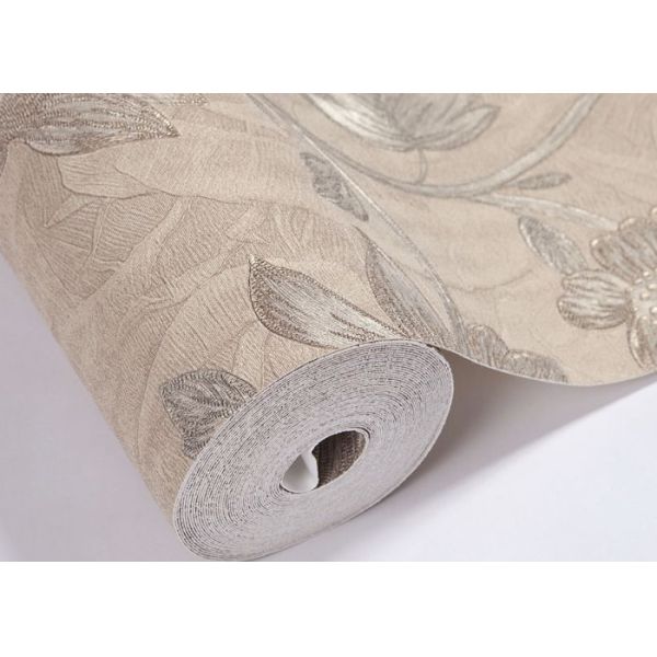 Beige Floral Pattern PVC Modern Wallpapers for Bedrooms with Embossed Surface