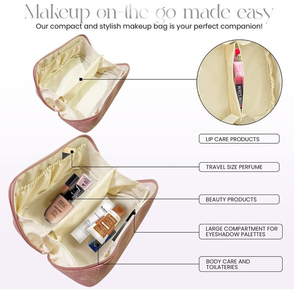 Travel Toiletry Makeup Bag For Women PU Leather Organizer Waterproof Case