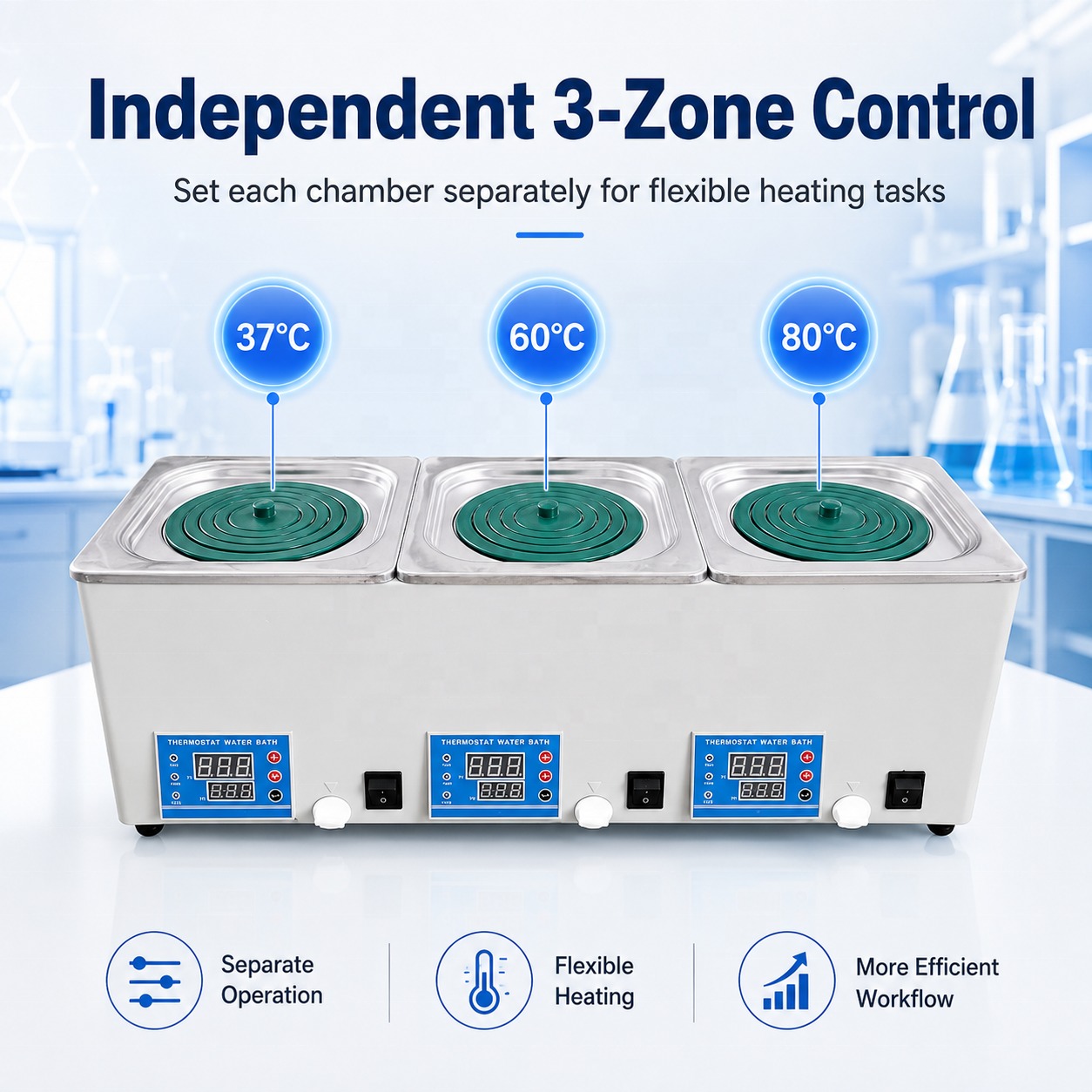 Cenlee HH-S3 Digital Triple Chamber Water Bath 220V 900W for Chemical Research, Sample Preparation and Quality Control Testing