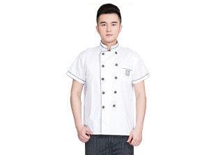 Embroidery Logo Restaurant Work Shirts Cotton Anti - Wrinkle With Stand Collar