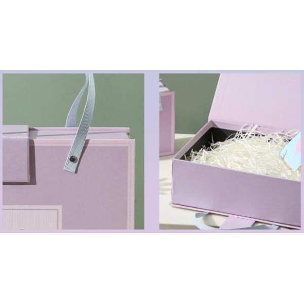 Slotted Cardboard Gift Packaging Boxes With Handle Lilac Purple Sky Blue Magnetic Closure