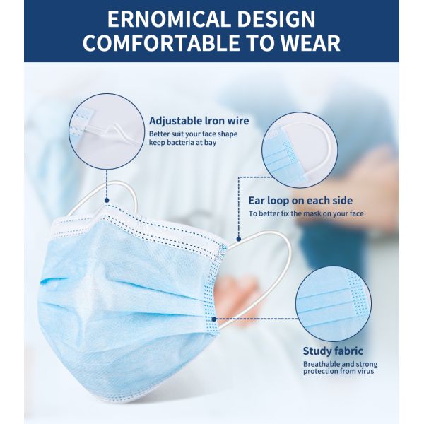 Wholesale 3 Layer 3 Ply Disposable Medical Face Mask Surgical Mask