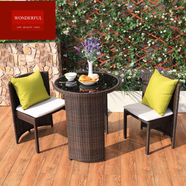 Unique Balcony Rattan Mirror Compact Coffee Table Set for Cozy Coffee Breaks in Garden