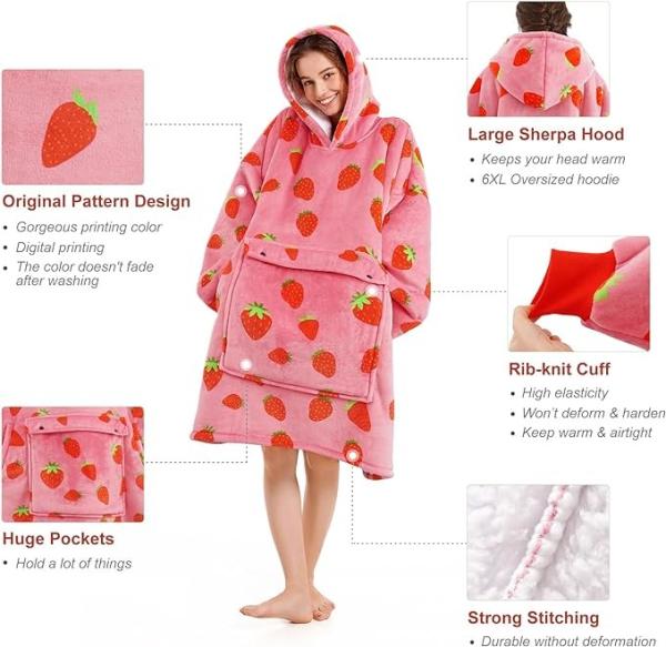 OEM Premium Sherpa Wearable Blanket With Hood One Size Fits All