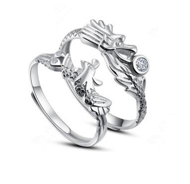 Dragon and Phoenix couple jewelry Silver jewelry for men and women opening