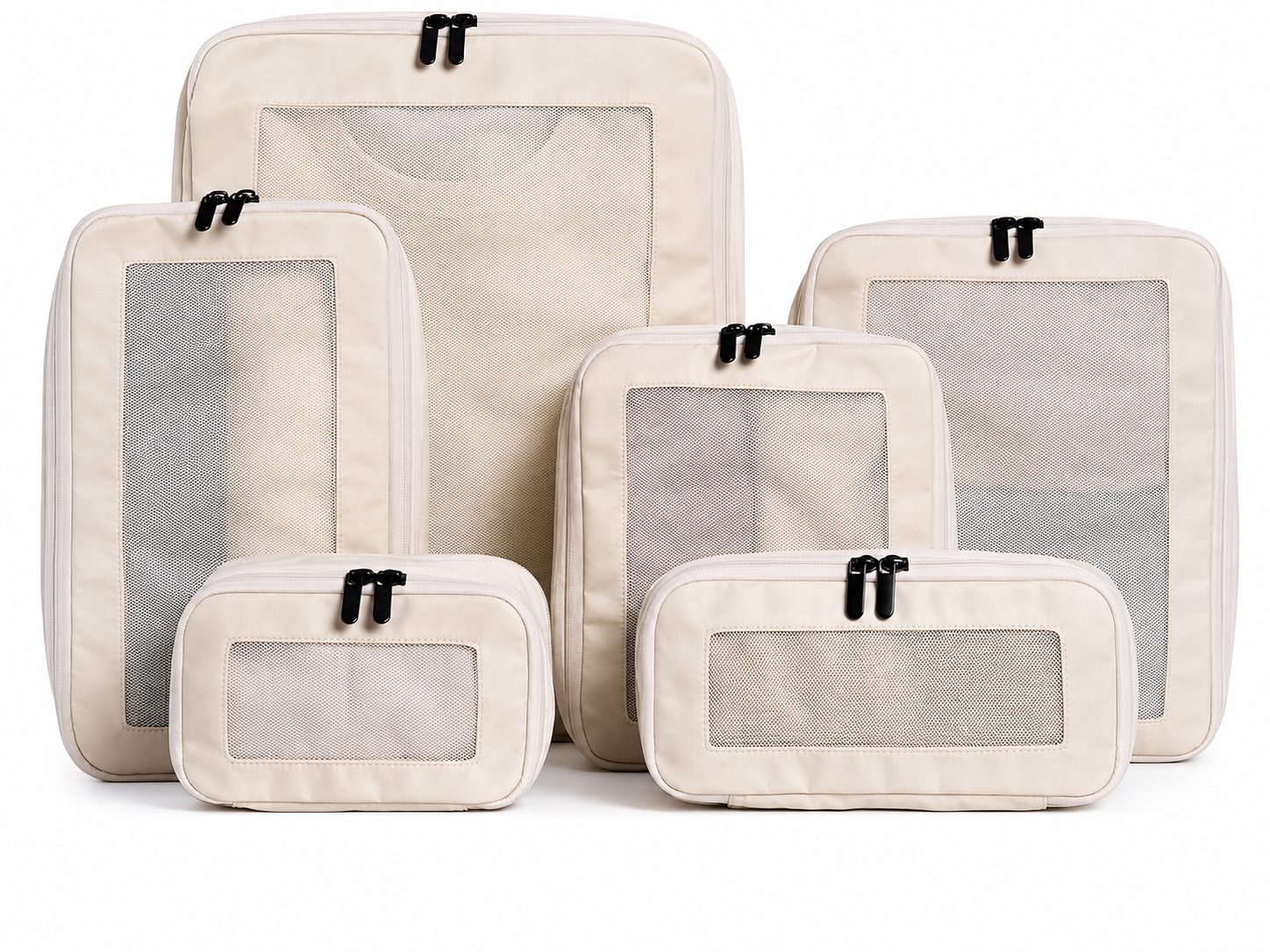 Compression Packing Cubes for Travel, 6-Piece Luggage Organizer Set with Expandable Storage Bags, Space Saving Travel Packing Cubes for Suitcases, Beige