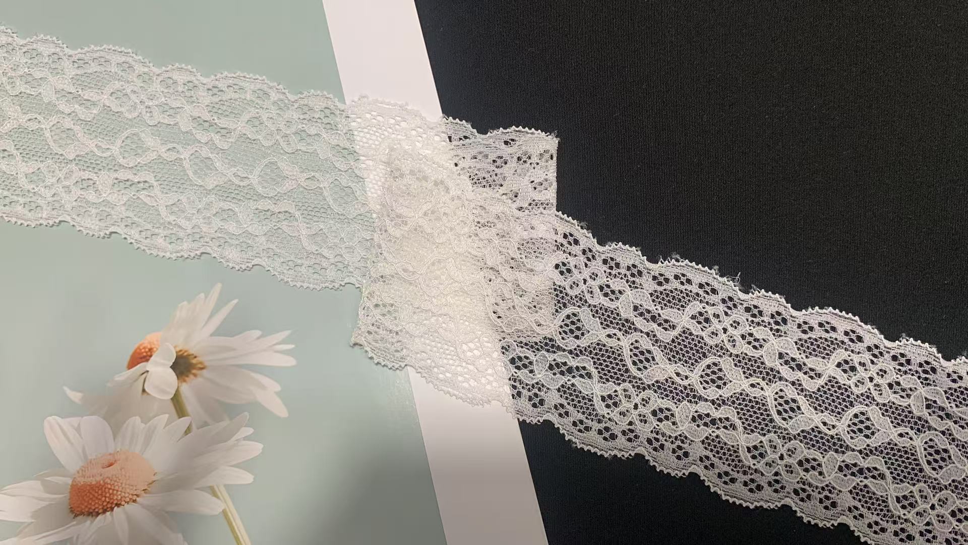 5.7cm Exquisite Openwork Pattern Stretch Lace Trim with Delicate Eyelet Design Soft Nylon Fabric for Women's Dresses and Lingerie