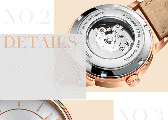 Lovers Brown Automatic Watch , Stainless Steel Automatic Leather Strap Watch