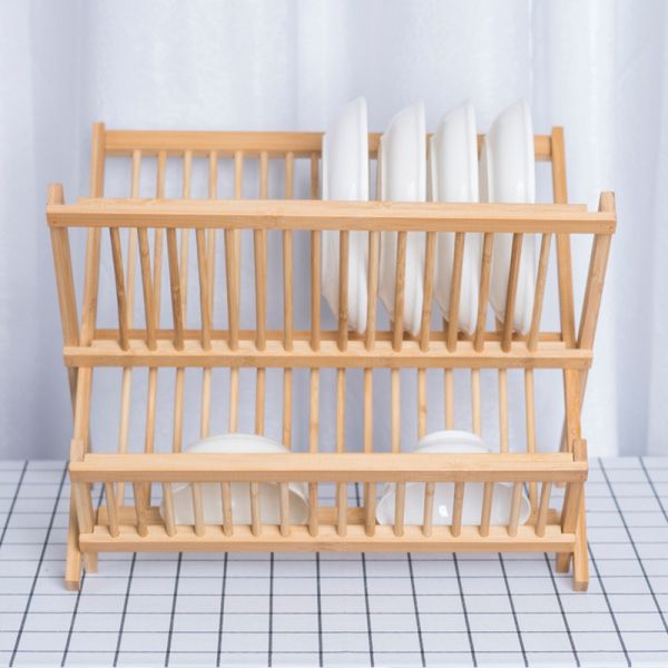 Bamboo plate Holder for Dish Rack- plate and bowl  Drying rack - Bamboo Dish Drying Racks