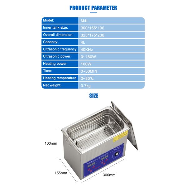 Metal Power Adjustable Ultrasonic Cleaner Industrial 40KHz 4.5L