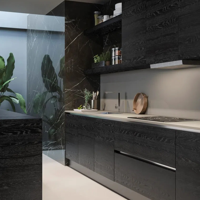 Заказ современные модульные деревянные кухонные шкафы зерновые минималистический стиль MDF доски кухонные шкафы