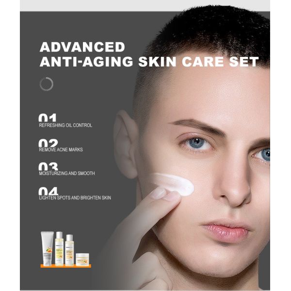 FM OEM Organic Tumeric Man's Skincare Set Wtih Tumeric Extract Whitening Moisturizing Shrink Pores Oil-controlling for Home Use