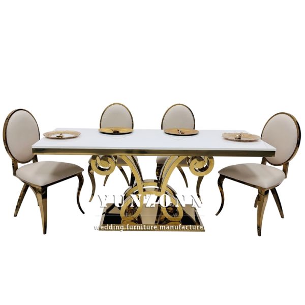 New Design Luxury Rectangular Glass Top Gold Stainless Steel Wedding Table for Party Used