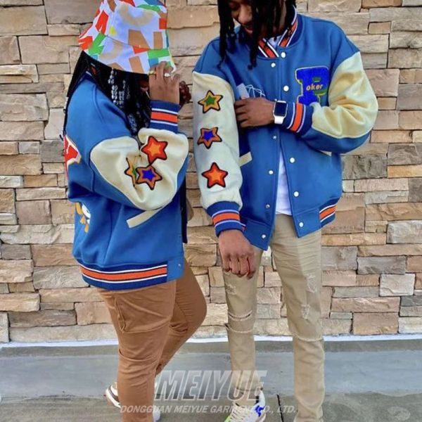 Unisexe personnalisé Manches en cuir de chenille Broderie de lettres Patch Baseball Hommes Veste Letterman Vêtement universitaire Veste de rue