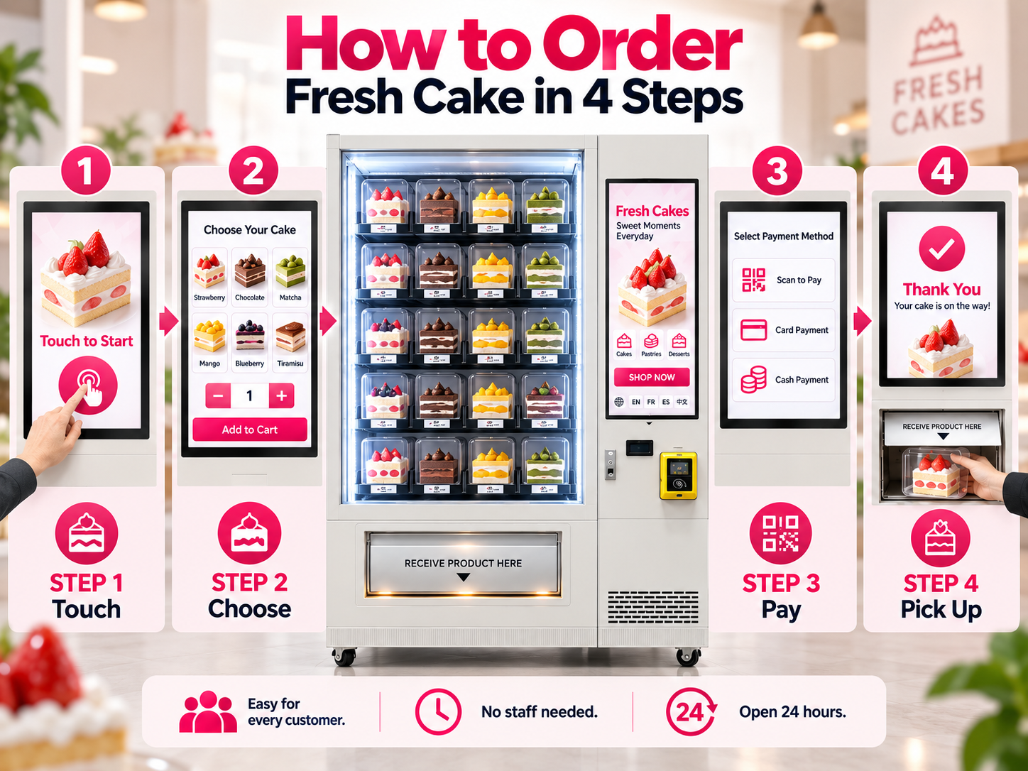 Winnsen Smart Refrigerated Vending Machine with Elevator for Cake Shop Dessert Display