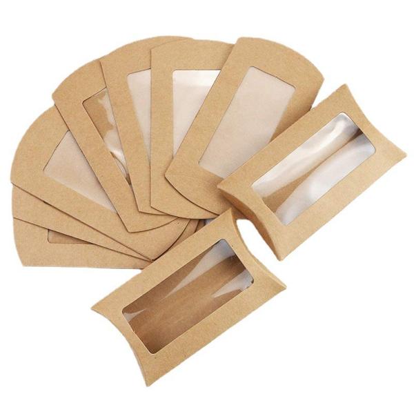 Small Gift Package Custom Window Pillow Boxes Yellow Kraft Paper Pillow Box