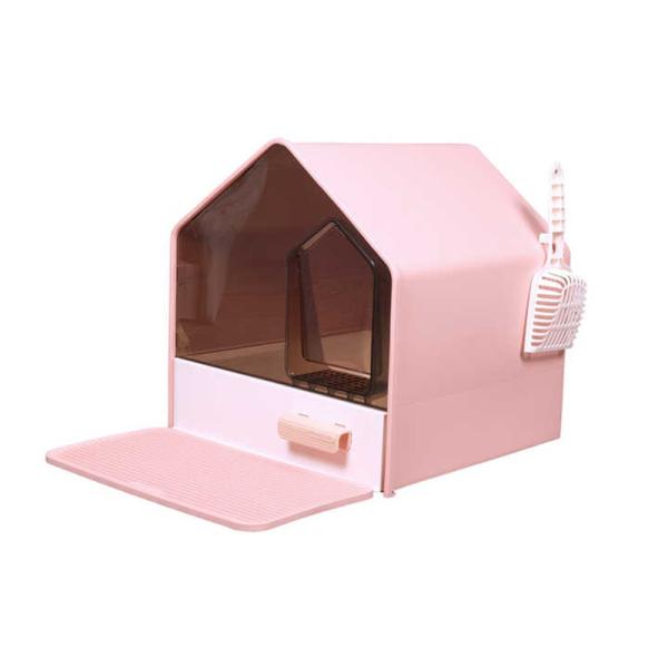 Salle de bains pratique en plastique pour chat avec poubelle à poubelle boîte à poubelle semi-fermé