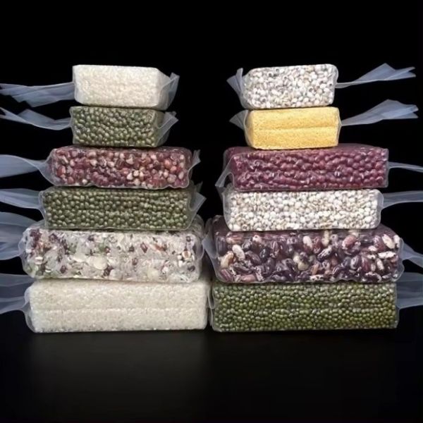 Sacs sous vide transparents personnalisés avec imprimés de grains divers Surface décompressée recyclable pour l'usage industriel alimentaire