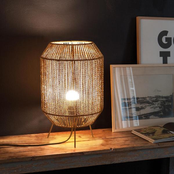 Vintage Twine Rattan Table Lamp , Handmade Wabi Sabi Table Lamp For Homestay