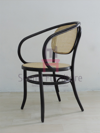 Natural Rattan Dining Chairs Black Benchwood Armrest Cane Dining Chair