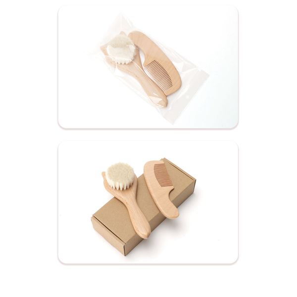 Cepillo para cabello de bebé de cabra de madera de niño pequeño Set de cepillo y peine para baño