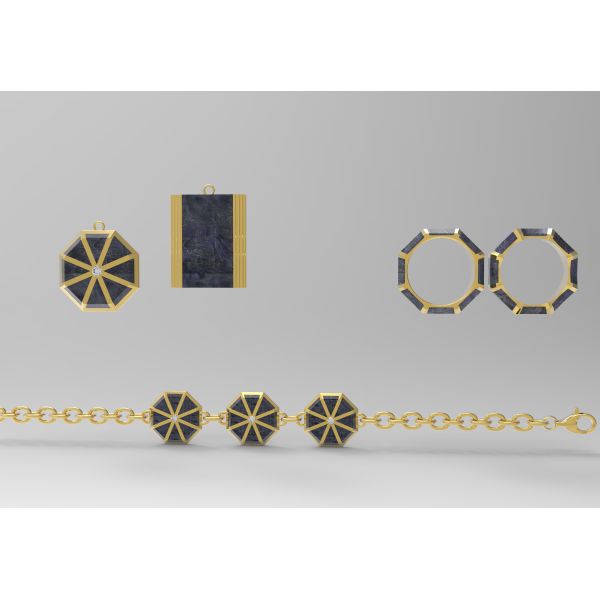 Men's Triangle Ring And Pendants Set Chain Carbon Fiber Jewelry With Mould Making Service