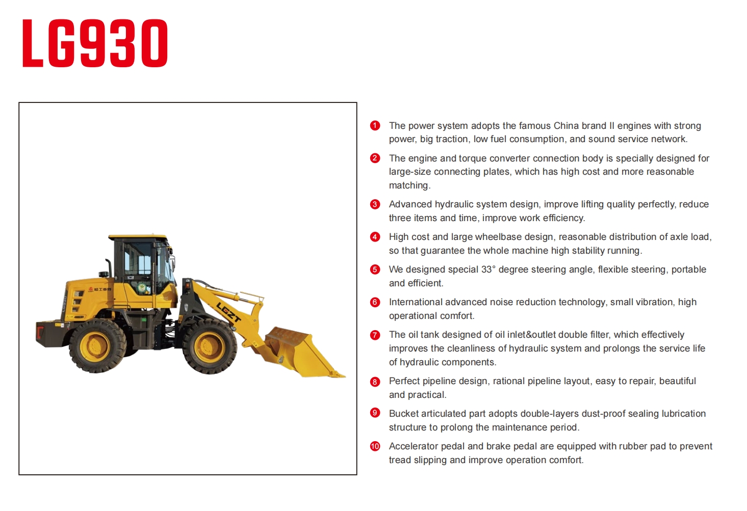 LG930 колесный погрузчик с рабочей массой 4600 кг и номинальной нагрузкой 1200 кг