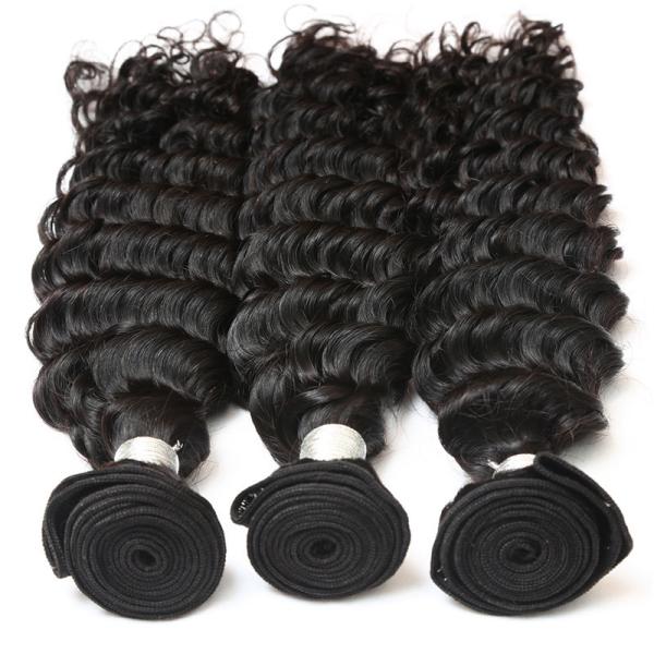 Deep wave Peruvian Virgin Unprocessed Human Hair Bundles With Closure 4 By 4