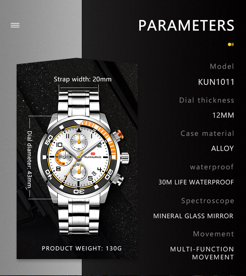 Stainless Steel 3 ATM Chronograph Precision Quartz Watch