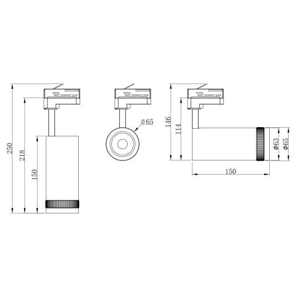 E02 series Integrated Zoomable LED tracklight adjustable 15-55° Dali 1-10V dimmable 6/4 wire 3 phase